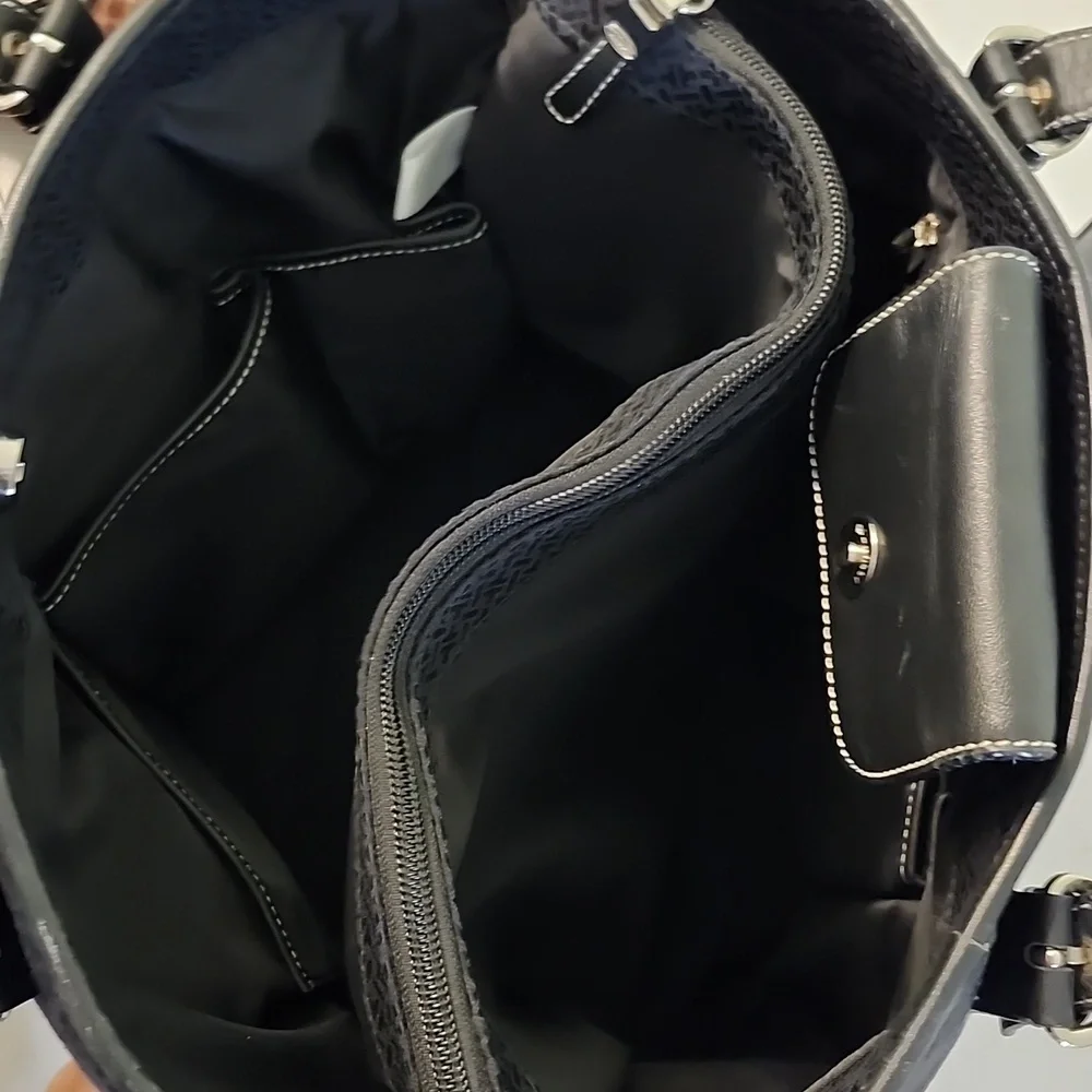 Talbots Laptop Travel Multi-Pocket Bag Black Leather Textile